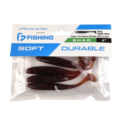 F-FISHING Виброхвост Shad 4" #177 Motor Oil Red 10см 4шт F-FISHING Виброхвост Shad 4" #177 Motor Oil Red 10см 4шт