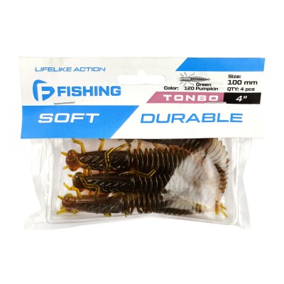 F-FISHING Нимфа Tonbo 4.0" #120 Green Pumpkin 10см 4шт