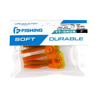 F-FISHING Твистер TT-Grub 3.0'' #0215 Orange Chartreuse