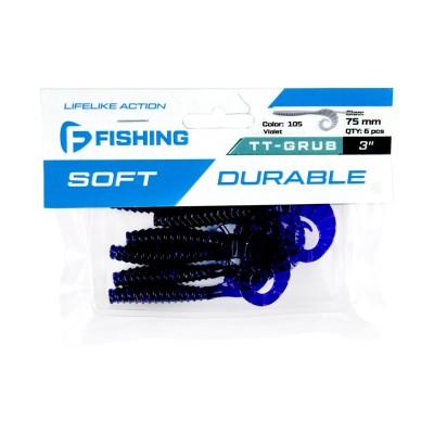 F-FISHING Твистер TT-Grub 3.0'' #105 Violet 7.5см 6шт
