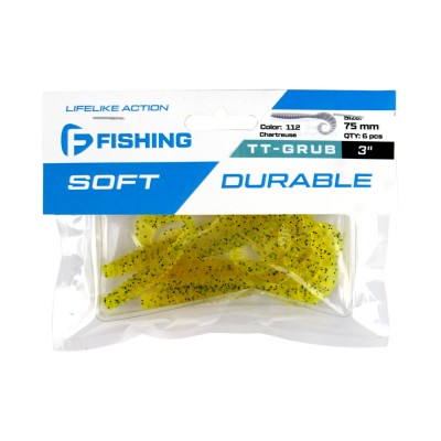 F-FISHING Твистер TT-Grub 3.0'' #112 Chartreuse 7.5см 6шт