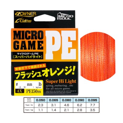 OWNER Шнур Micro Game PE х4 Flash Orange 150м 0,065мм 1,4кг