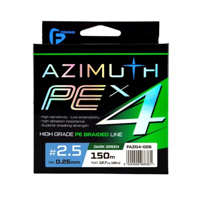 F-FISHING Шнур Azimuth PE X4 150м Dark Green 0,26мм 12,7кг/28lb