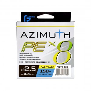 F-FISHING Шнур Azimuth PE X8 150м Fluo Yellow 0,25мм 17,3кг/38lb