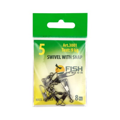 FISH SEASON Вертлюжок с застежкой Safety №5 9кг 8шт