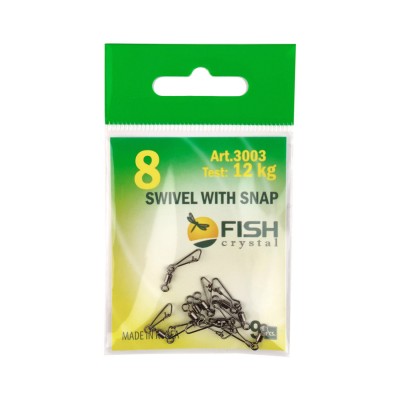 FISH SEASON Вертлюжок с застежкой Hooked №8 12кг 9шт