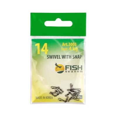 FISH SEASON Вертлюжок с застежкой Hooked №14 4кг 9шт