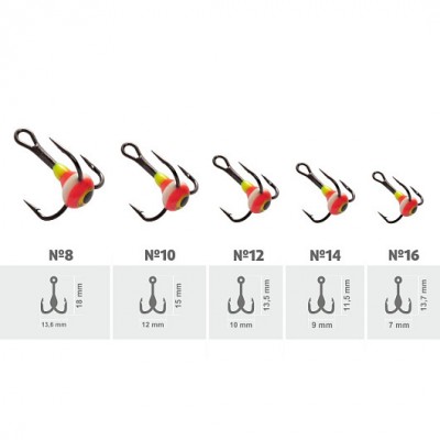 HELIOS Тройник Mustad №10 3D глазок с эпоксидом 103P с фосфором