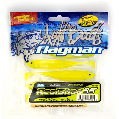 FLAGMAN Виброхвост Real Shad 3,5" Chartreuse Macrell 8,7см 5шт