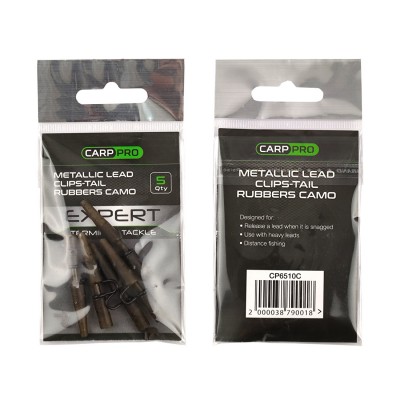 CARP PRO Клипса безопасная Metallic Lead Clips+Tail Rubbers Camo c фиксатором 5шт