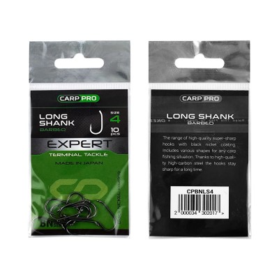 CARP PRO Крючок Black Nickel Long Shank №4 10шт
