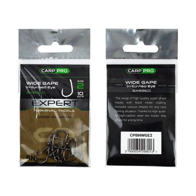 CARP PRO Крючок Black Nickel Wide Gape In-turned Eye №2 10шт CARP PRO Крючок Black Nickel Wide Gape In-turned Eye №2 10шт