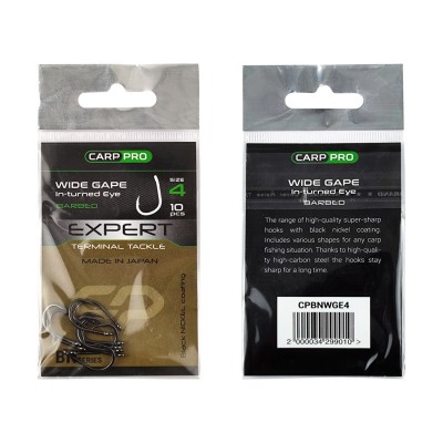 CARP PRO Крючок Black Nickel Wide Gape in-turned Eye №4 10шт