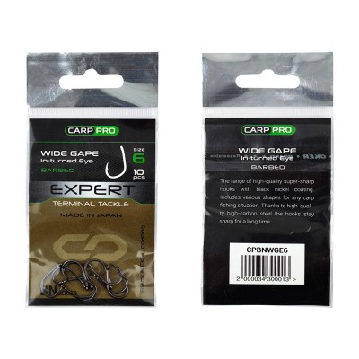 CARP PRO Крючок Black Nickel Wide Gape In-turned Eye №6 10шт CARP PRO Крючок Black Nickel Wide Gape In-turned Eye №6 10шт