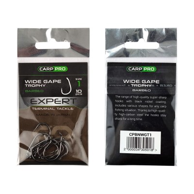 CARP PRO Крючок Black Nickel Wide Gape Trophy №1 10шт