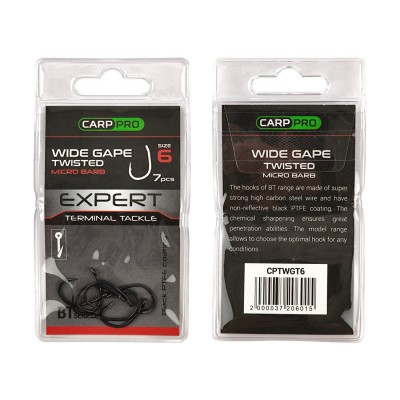 CARP PRO Крючок Black Teflon Wide Gape Twisted №6 7шт CARP PRO Крючок Black Teflon Wide Gape Twisted №6 7шт