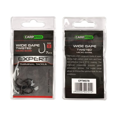 CARP PRO Крючок Black Teflon Wide Gape Twisted №8 7шт CARP PRO Крючок Black Teflon Wide Gape Twisted №8 7шт