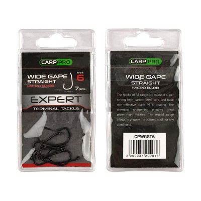 CARP PRO Крючок Black Teflon Wide Gape Straight №4 7шт