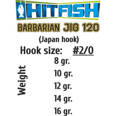 Джиг-головки HITFISH BARBARIAN JIG 120 #2/0 вес  8 gr (4 шт/уп)
