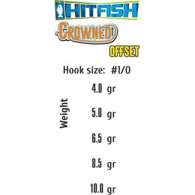 Офсетный крючок с огрузкой HITFISH Crowned Offset #1/0  6.5 gr. (4 шт/уп)