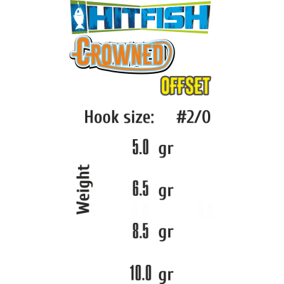 Офсетный крючок с огрузкой HITFISH Crowned Offset #2/0  8.5 gr. (4 шт/уп)