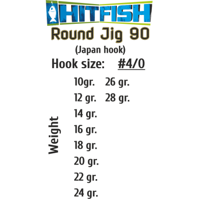 Джиг-головки HITFISH ROUND JIG 90 # 4/0-16 g (4 pcs)